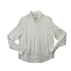 Thom Aaron Shirt Mens Large White Linen Button Up Long Sleeve Lightweight Casual